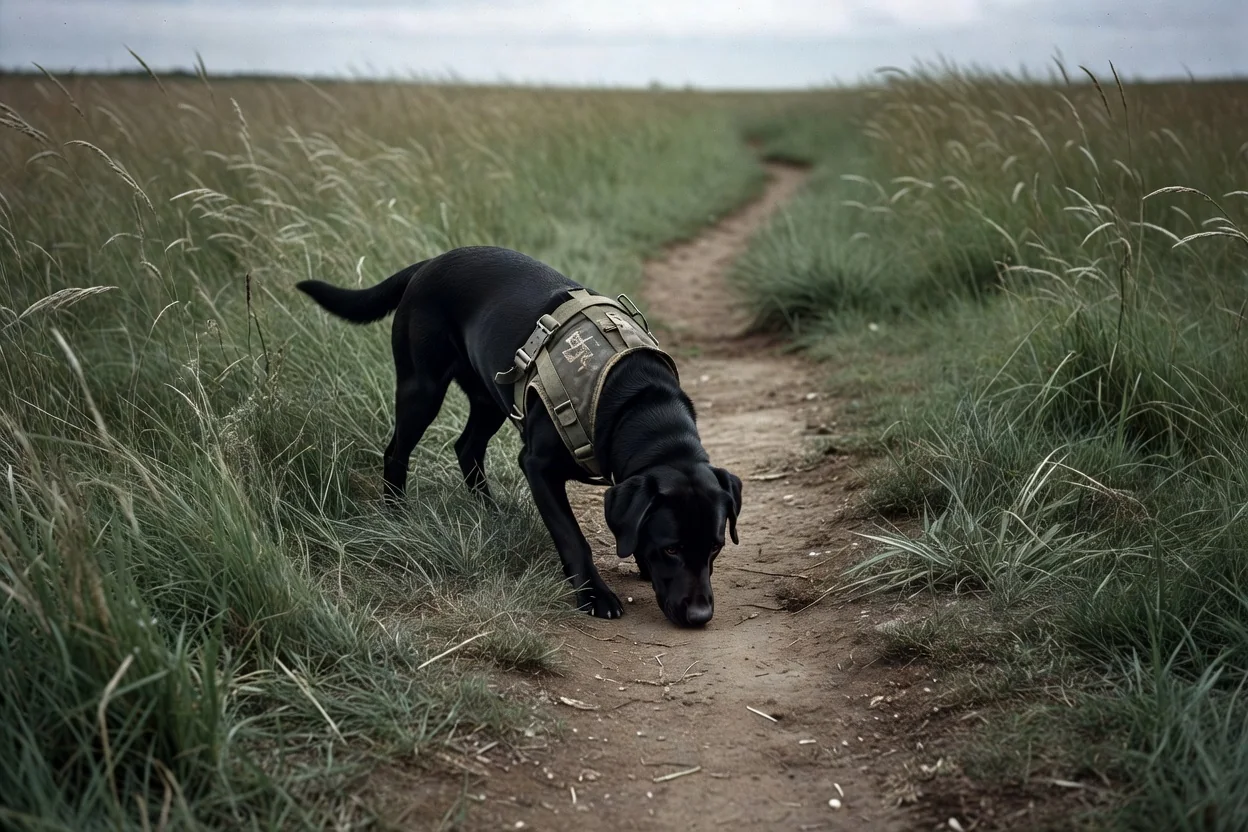 Vietnam War military working dogs on patrol at night