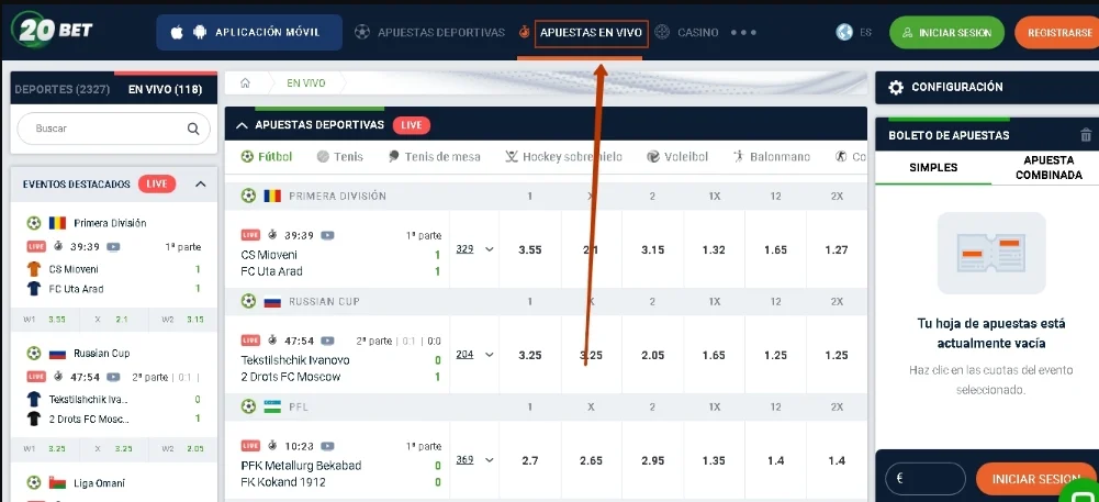 20bet apuestas en vivo