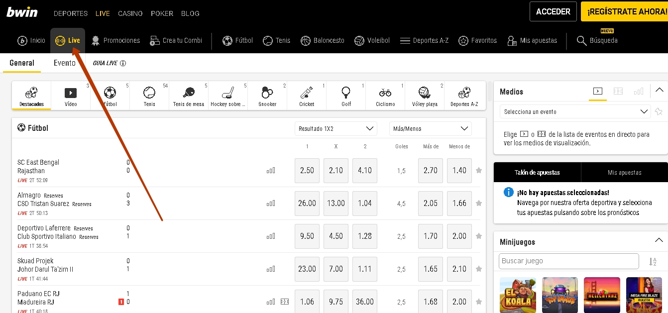 Apuestas en vivo bwin