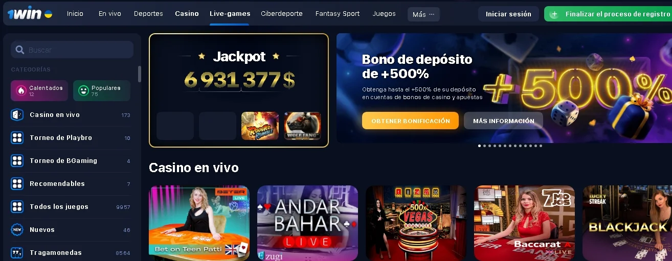 1win Casino y juegos Live o en vivo