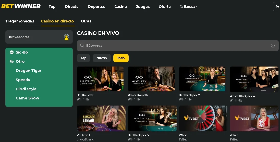 BetWinner CASINO EN VIVO