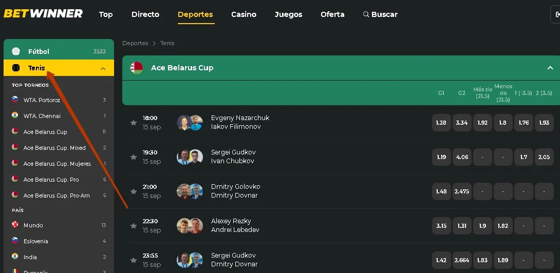 BetWinner Tenis